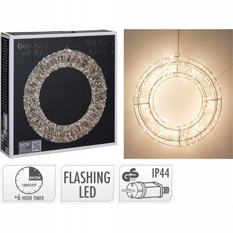 Kovový Led veniec 50 cm strieborný vianočná dekorácia 720 Led Ring