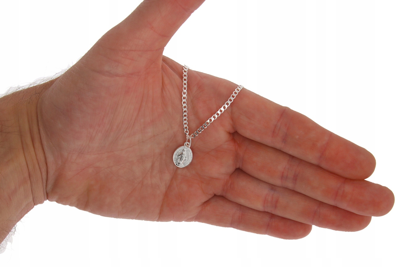 SREBRNY KOMPLET KOMUNIJNY ZESTAW CUDOWNY MEDALIK + ŁAŃCUSZEK 50 CM KOMUNIA Długość całkowita 50 cm