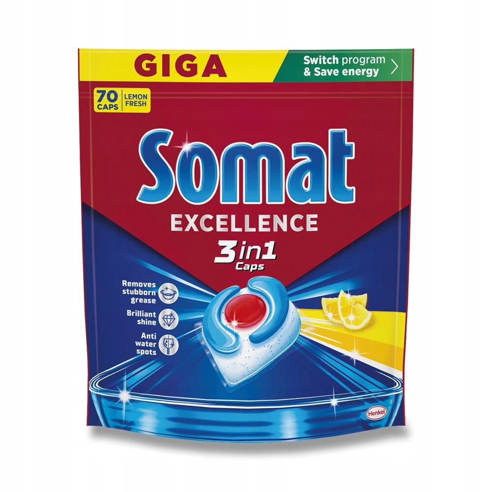 Somat Excellence 3v1 kapsle do myčky Lemon 70 ks