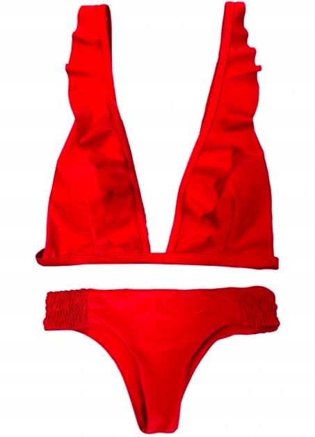 

Czerwony Strój Kąpielowy Bikini Falbanki M
