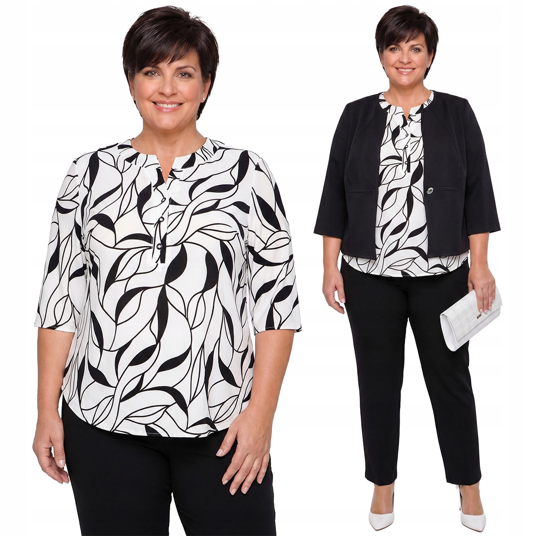 Bílá halenka s černými vzory plus size velikost 58