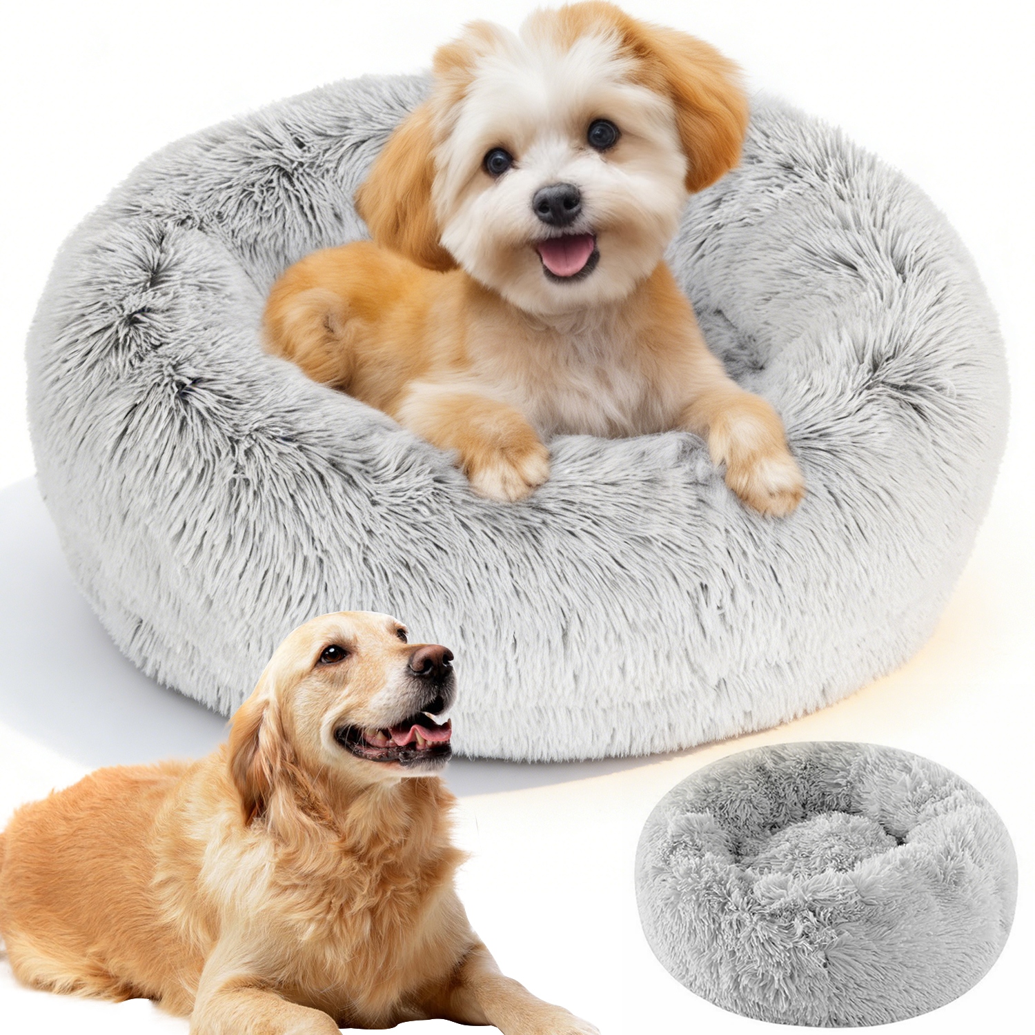 Levně Pelíšek Pro Psa Kočku Kulaté, Komfortní, Měkké, Zimní, Světle Šedé, 60X60 CM