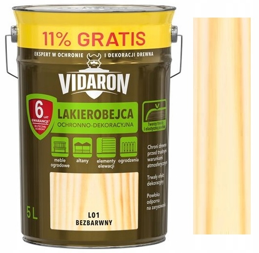 

Vidaron Lakierobejca Do Drewna L01 Bezbarwny 5L