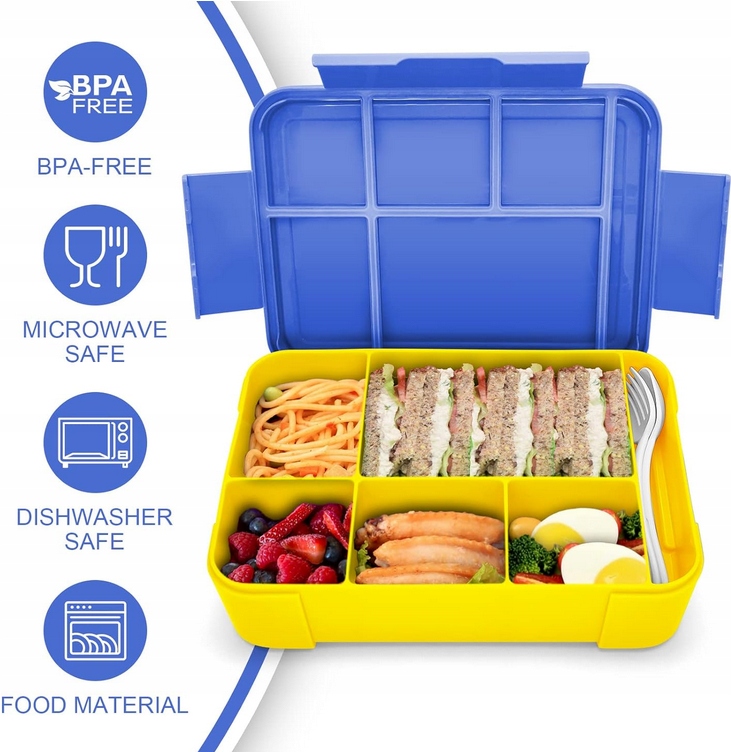 Pudełko śniadaniowe dla dzieci, lunchbox, z przegródkami i pojemnikiem XXL Stan opakowania oryginalne