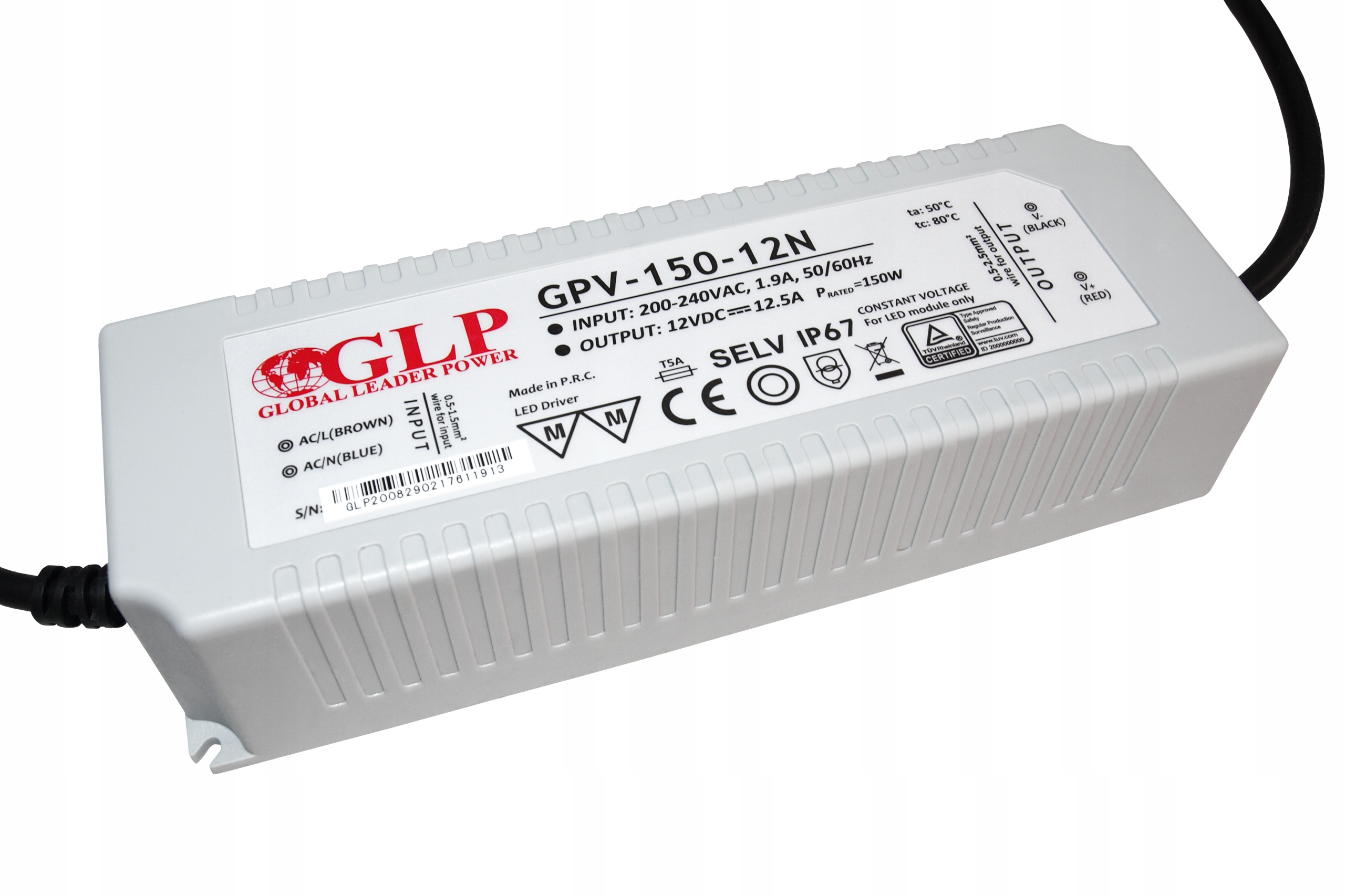 Zasilacz Glp 150W 12.5A 12V IP67 bez Pfc GPV-150-12N