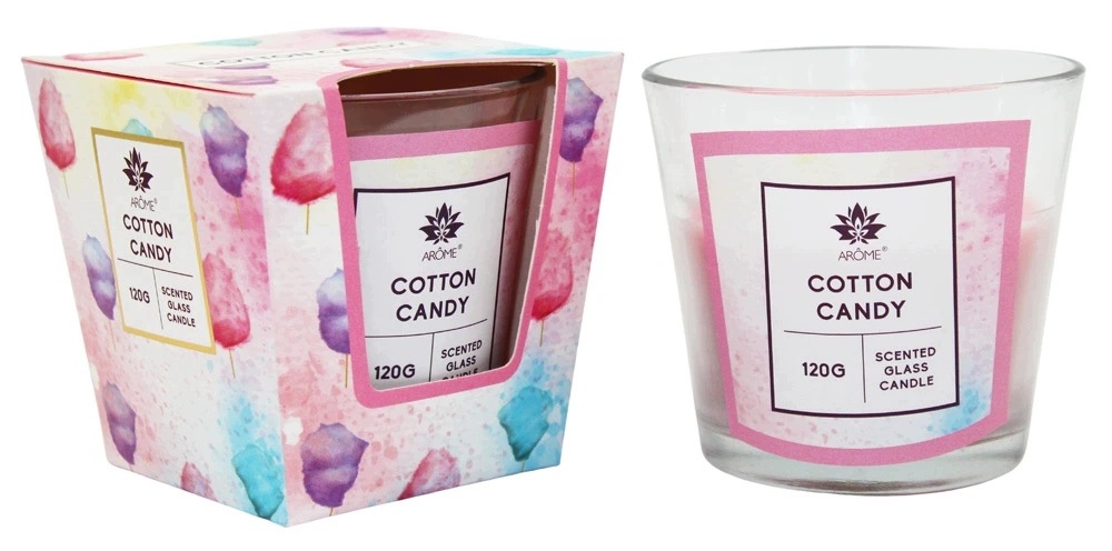 Vonná svíčka Cotton Candy ve skle, 120 g, 34 h