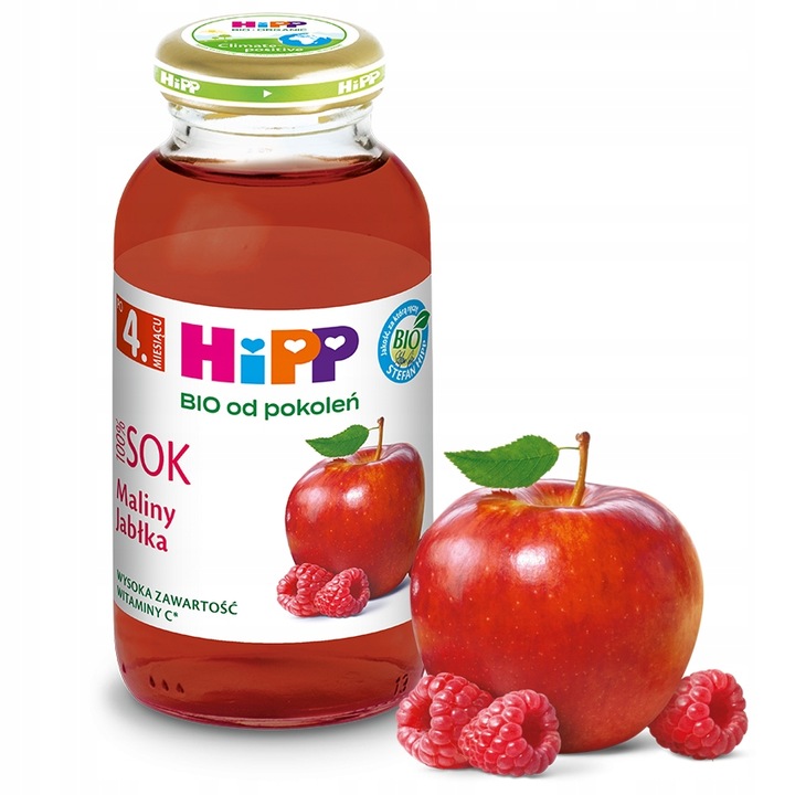 HiPP BIO Maliny-Jabłka sok 100% po 4 msc 200 ml Marka Hipp