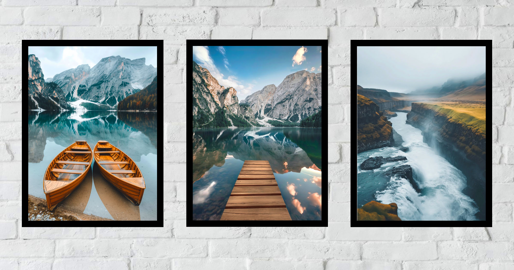 30x40 ZESTAW OBRAZY W RAMIE PLAKATY RAMKA ŁÓDKA JEZIORO WIDOKI GÓRY BOHO Marka Posterlove