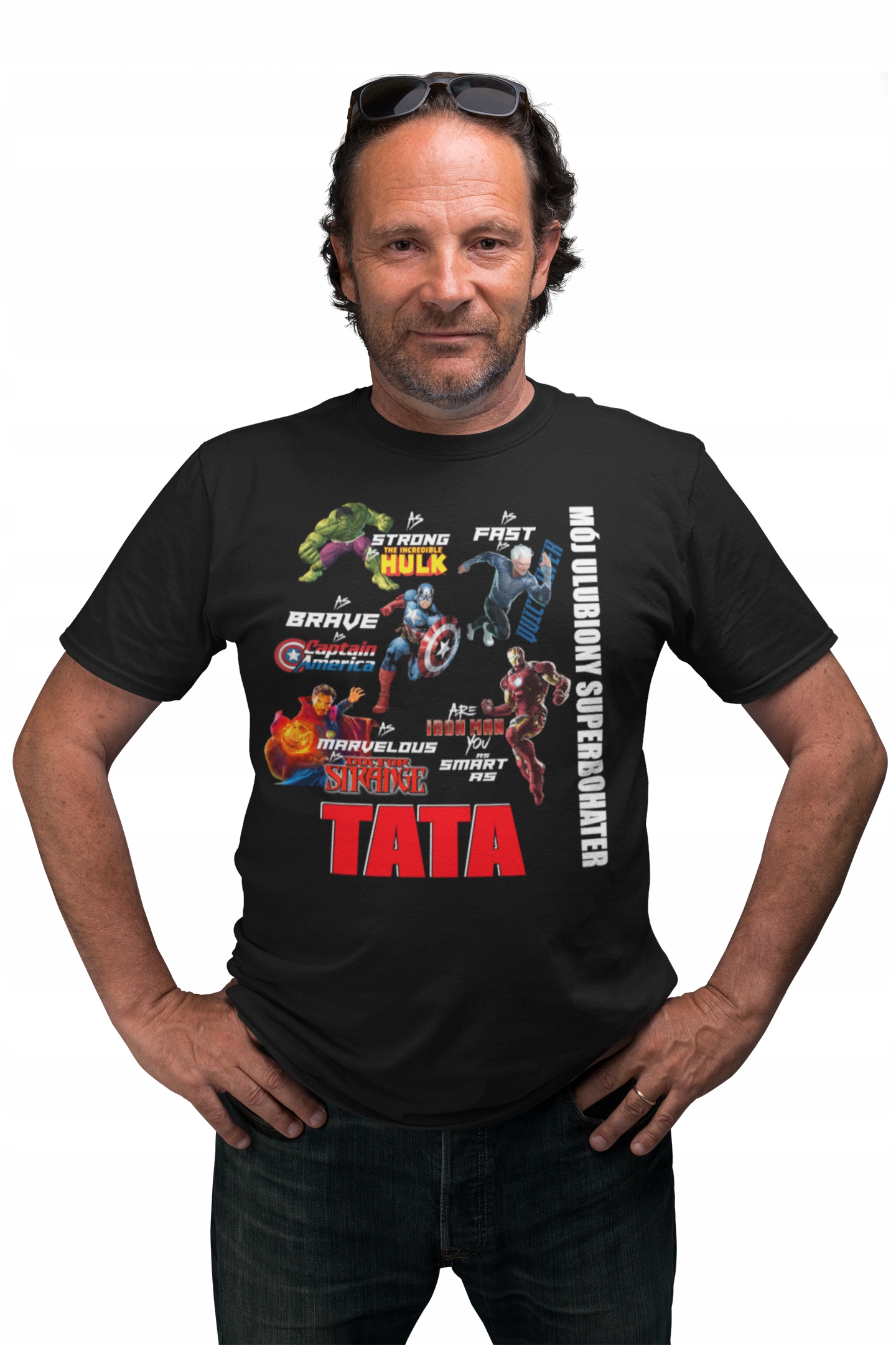 MĘSKA KOSZULKA NA DZIEŃ TATY PREZENT NA DZIEŃ OJCA TATA SUPER BOHATER Rozmiar XS