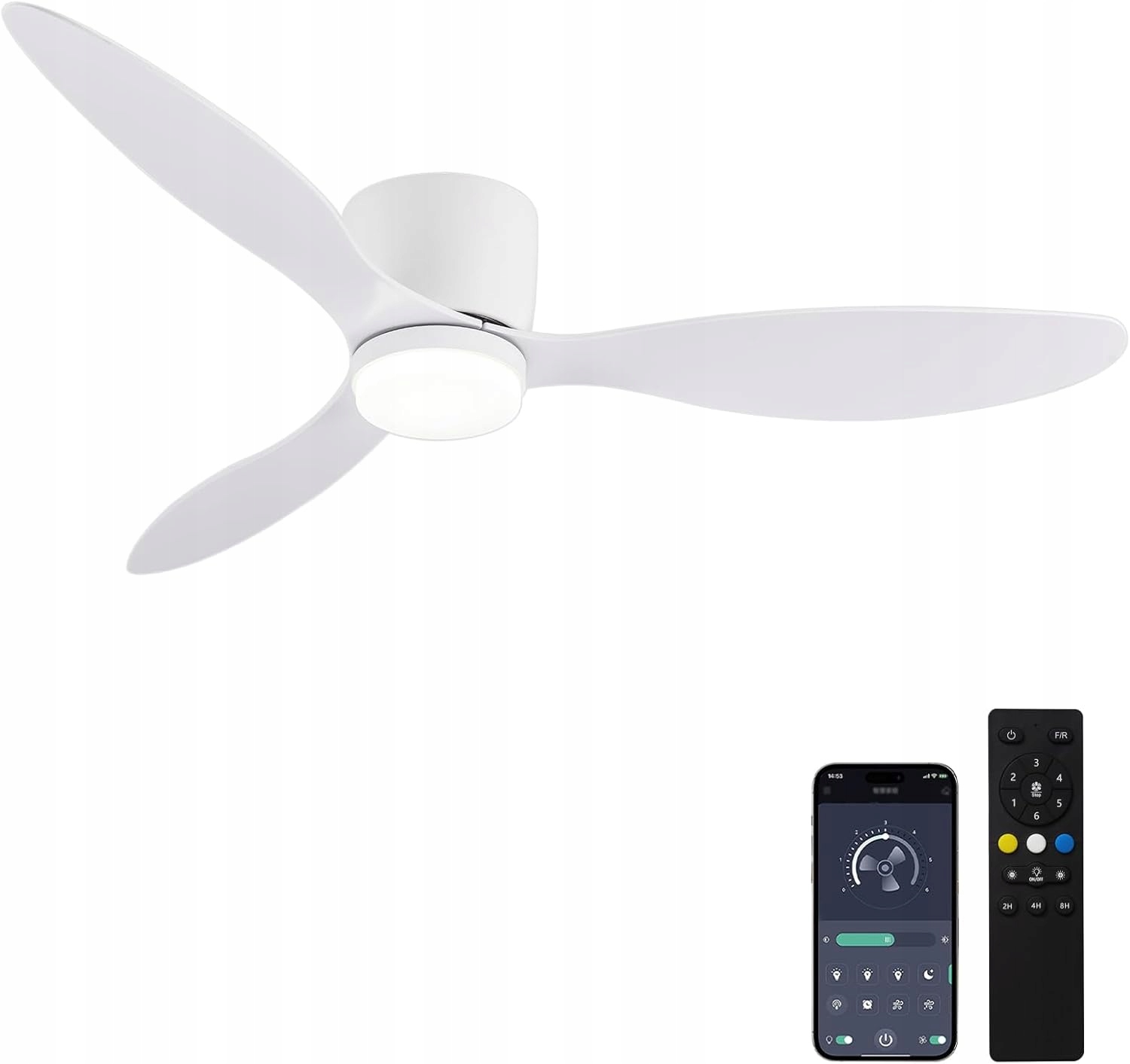 Stropný Ventilátor Ventilátor 106 CM Diaľkový Ovládač App Led Lampa S Vetrákom Biela