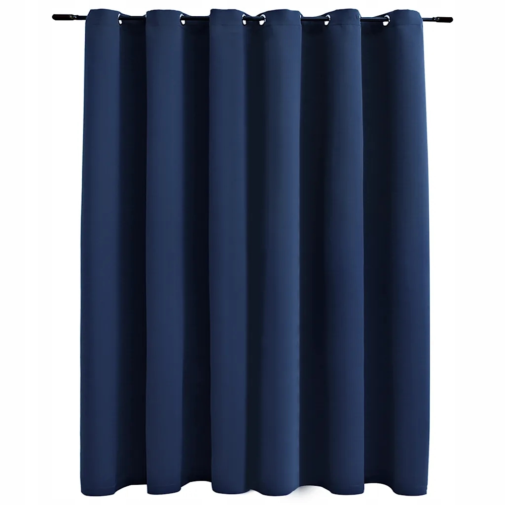 Závěs s kovovými kolečky, modrý, 290 x 245 cm, 100% polyester