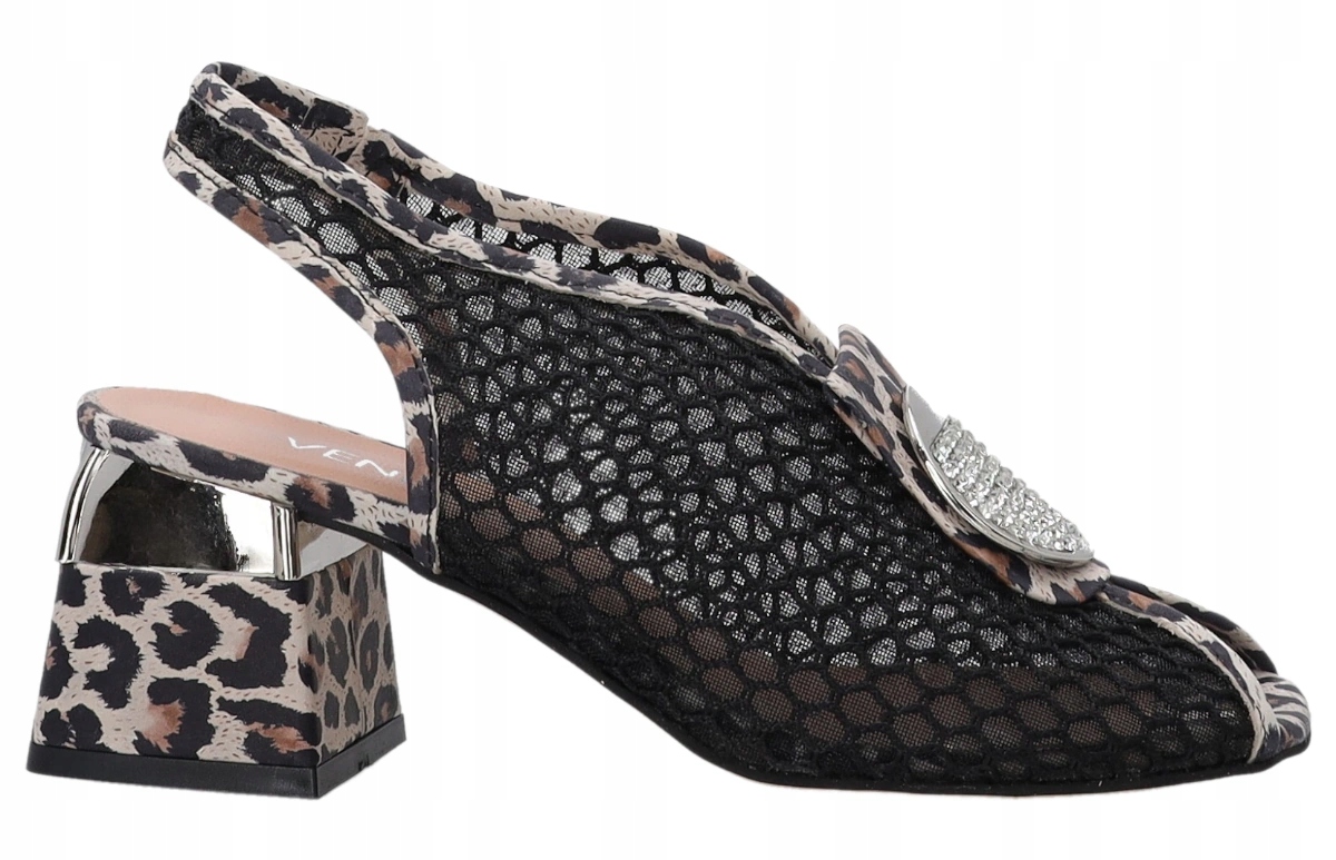 Venezia černé dámské sandály se síťkou s leopardím vzorem, elegantní 37