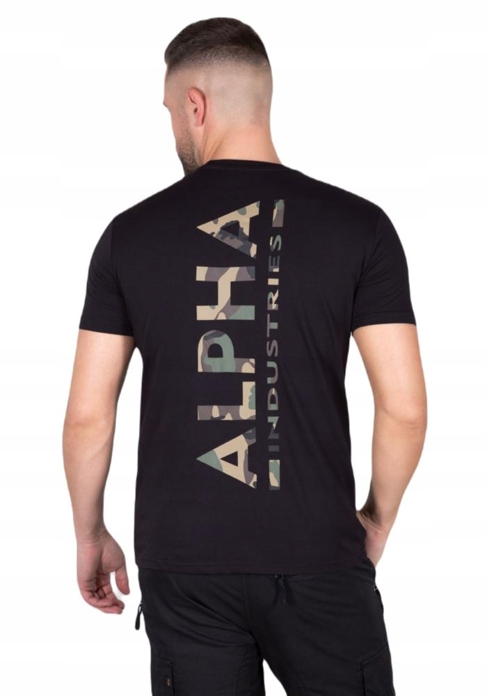 Tričko Alpha Industries Backprint T Camo, černé, pánské 128507CP-380 L