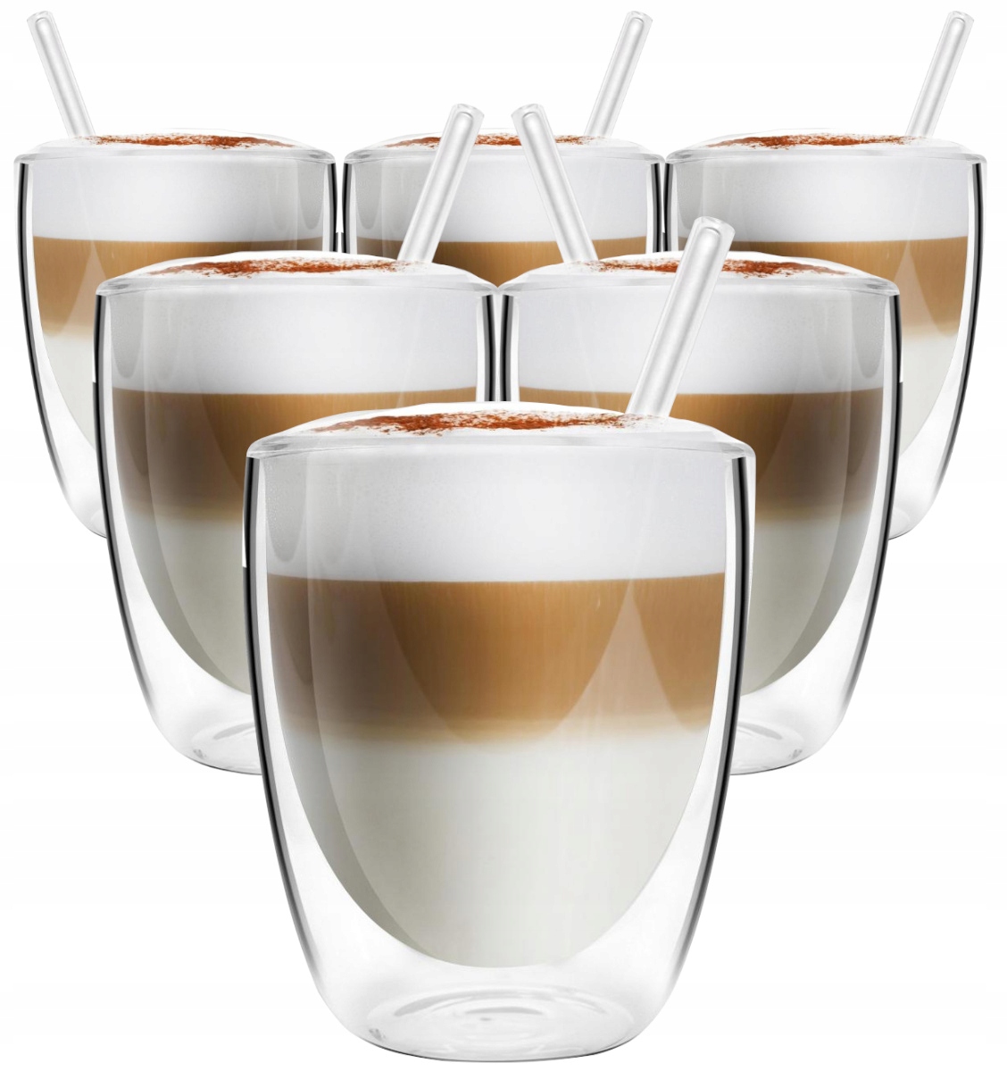 Szklanki Termiczne Do Kawy Latte 6x 320ML Podwójne Ścianki Szklane Słomki