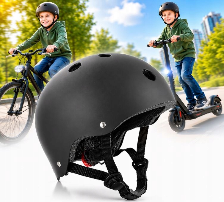Kask Rowerowy Dziecięcy Led M 55-58 CM Czarny Regulowany EN1078