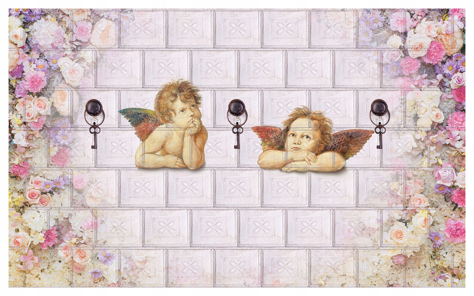 Vliesová fototapeta Andělé Klíče Květiny Cihla Vintage 416x254 lepidlo
