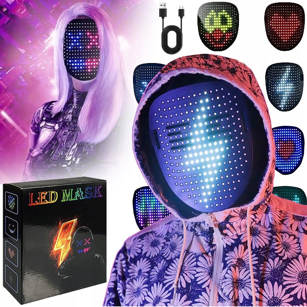 Elektronická Digitální Led Halloweenská Maska Se Změnou Tváře Pomocí Gest