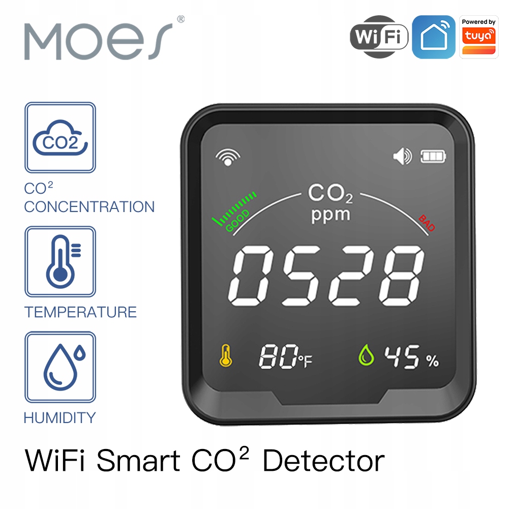 

Detektor dwutlenku węgla CO2 WiFi,Tuya Smart Life