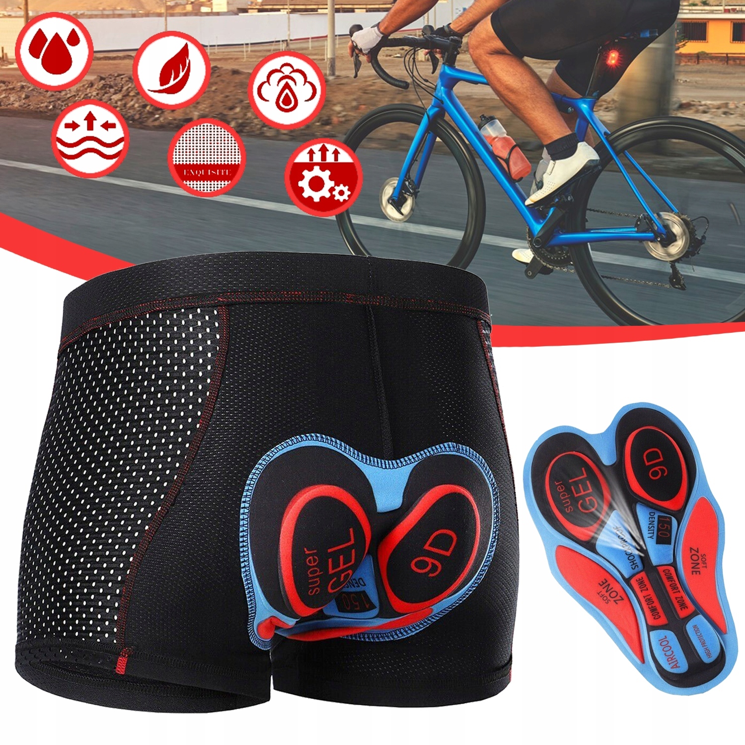 MĘSKIE SPODENKI KOLARSKIE Z WKŁADKĄ ŻELOWĄ 3D, BIELIZNA ROWEROWA roz. XXL