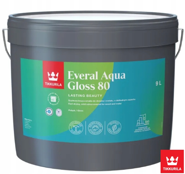 Tikkurila Everal Aqua Gloss 80 emalia akrylowa do drewna metalu Baza A 9L