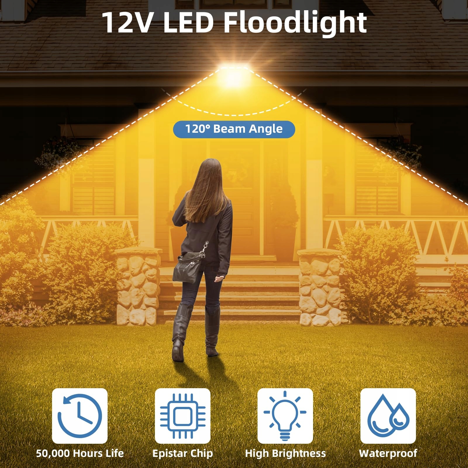 Reflektor LED Zewnętrzny Ciepły Biały Wodoodporny 12V 10W IP65 PAPASBOX — miniatura 6