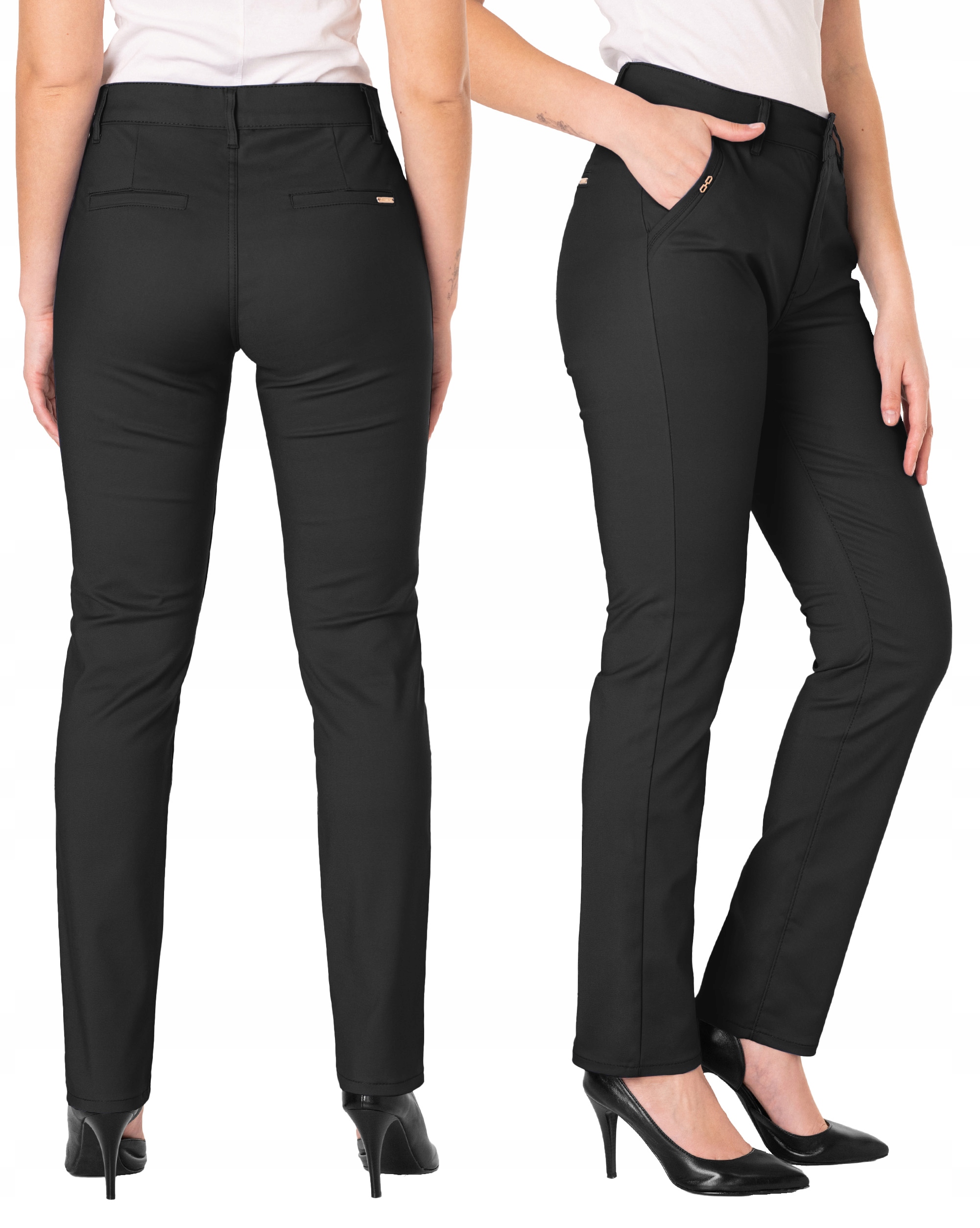 Wizytowe Czarne Spodnie Damskie Bawełniane Wysoki Stan 3333A 35