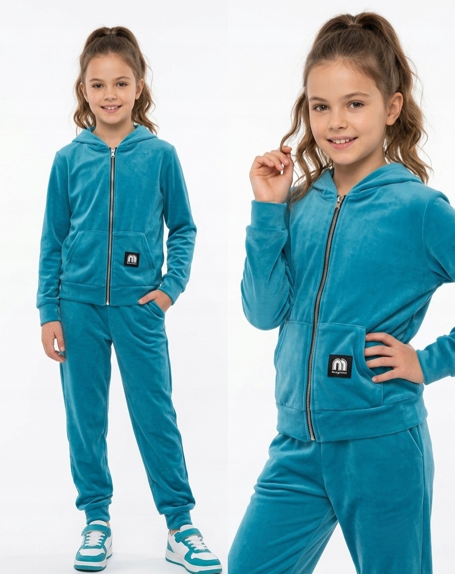 Dres Welurowy Dla Dziewczynki 134 Sportowy bluza spodnie Komplet zestaw