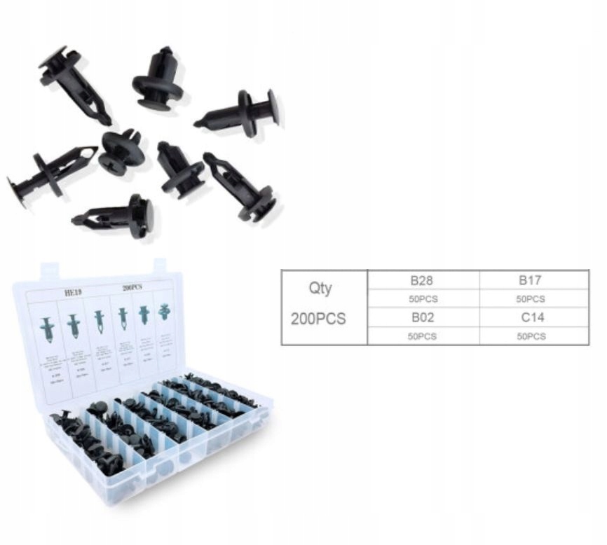 Zestaw spinek klipsow kolkow 200 szt uniwersalne Car type 4x4 SUV Passenger cars Cargo vans Trucks RVs Buses Undefined