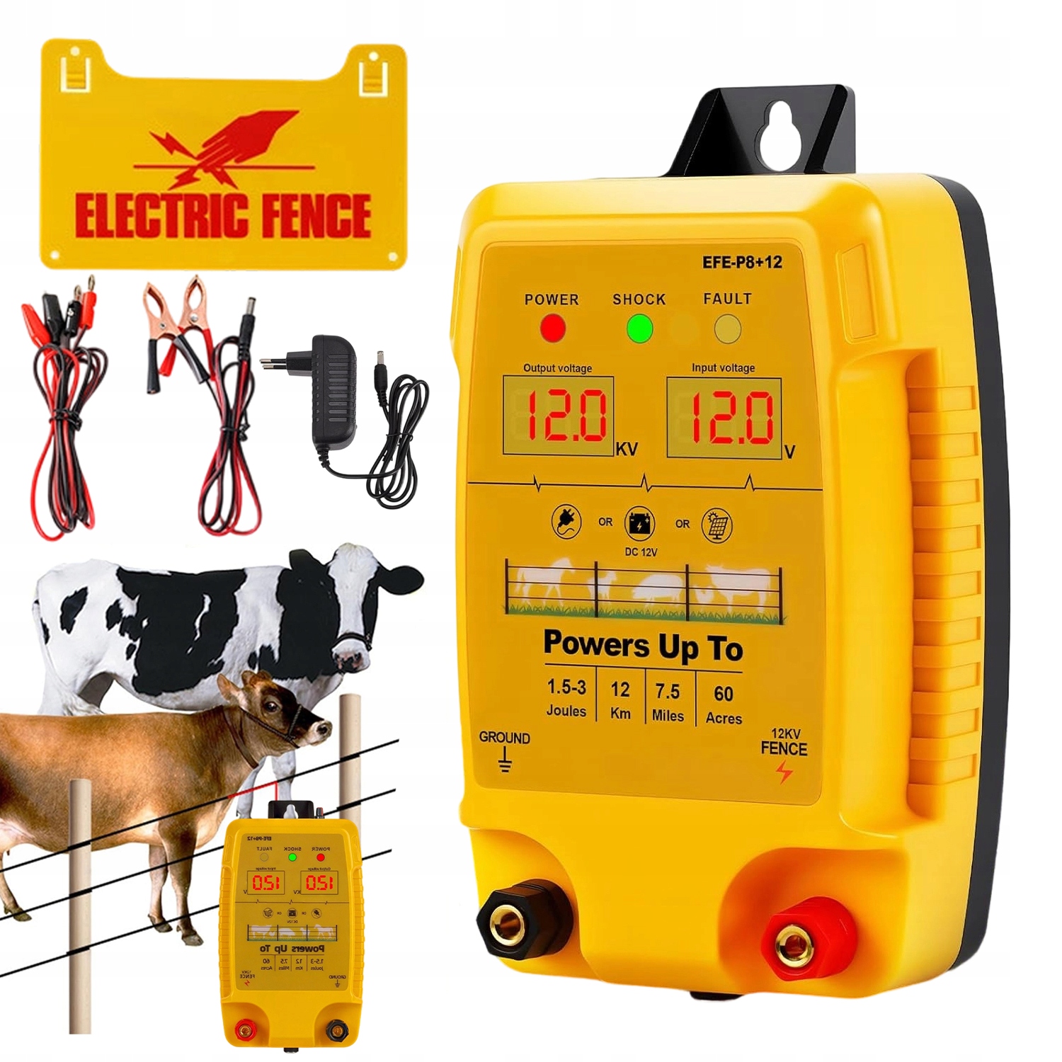 Elektrický Pastuch LCD Na Divoký Dobytek, Koně, Silný Elektrizátor, Dojezd 12 Km