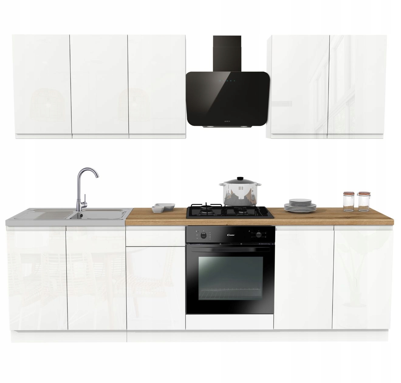 Kuchyňská sada Lugo 260 Bílý Akryl Lesk s deskou Dub Evoke