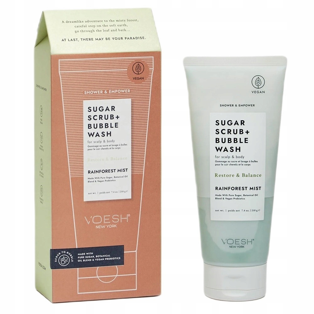 Voesh cukrový mycí peeling na tělo a pokožku hlavy Rainforest Mist 210 g