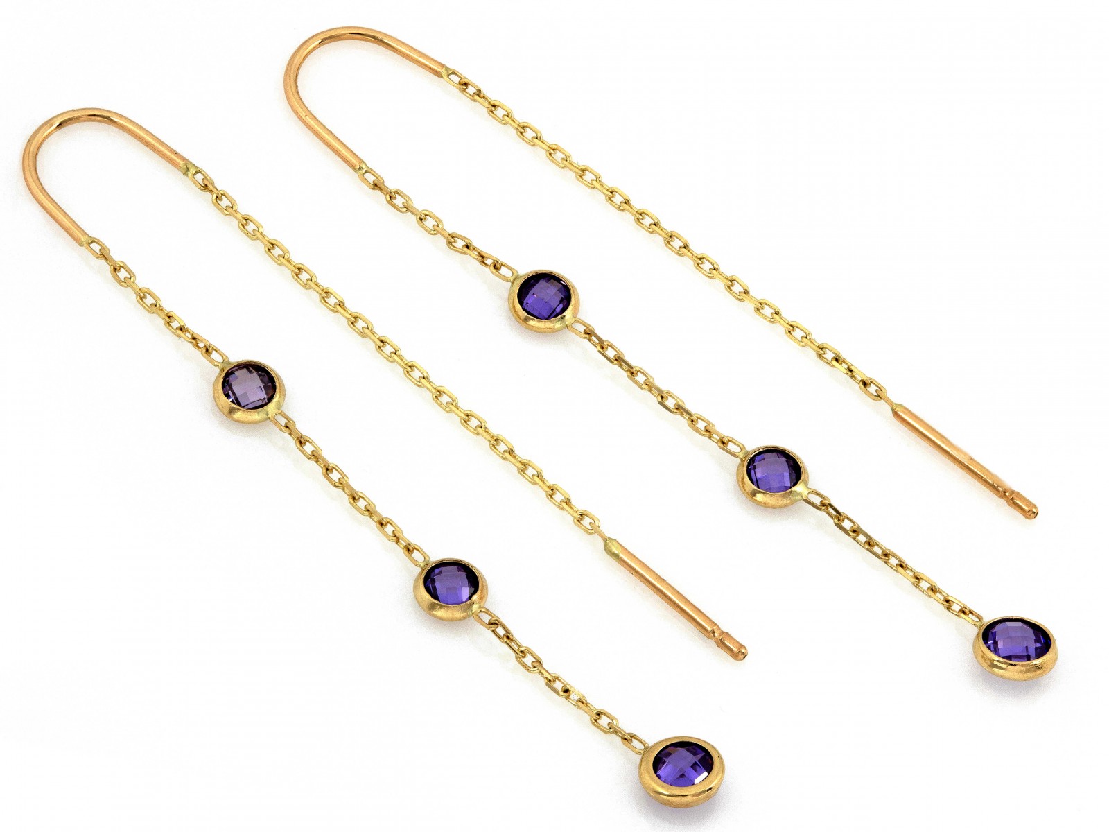 Zlaté visací náušnice ze zlata 585, provlékací, se zirkony, 1.43g, dárek