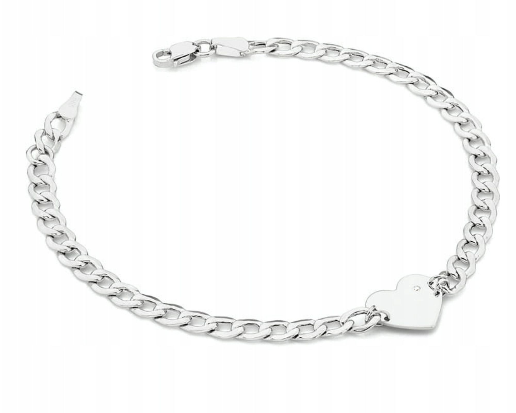 Bílé Zlato Náramek Se Srdcem Diamant Gravírování