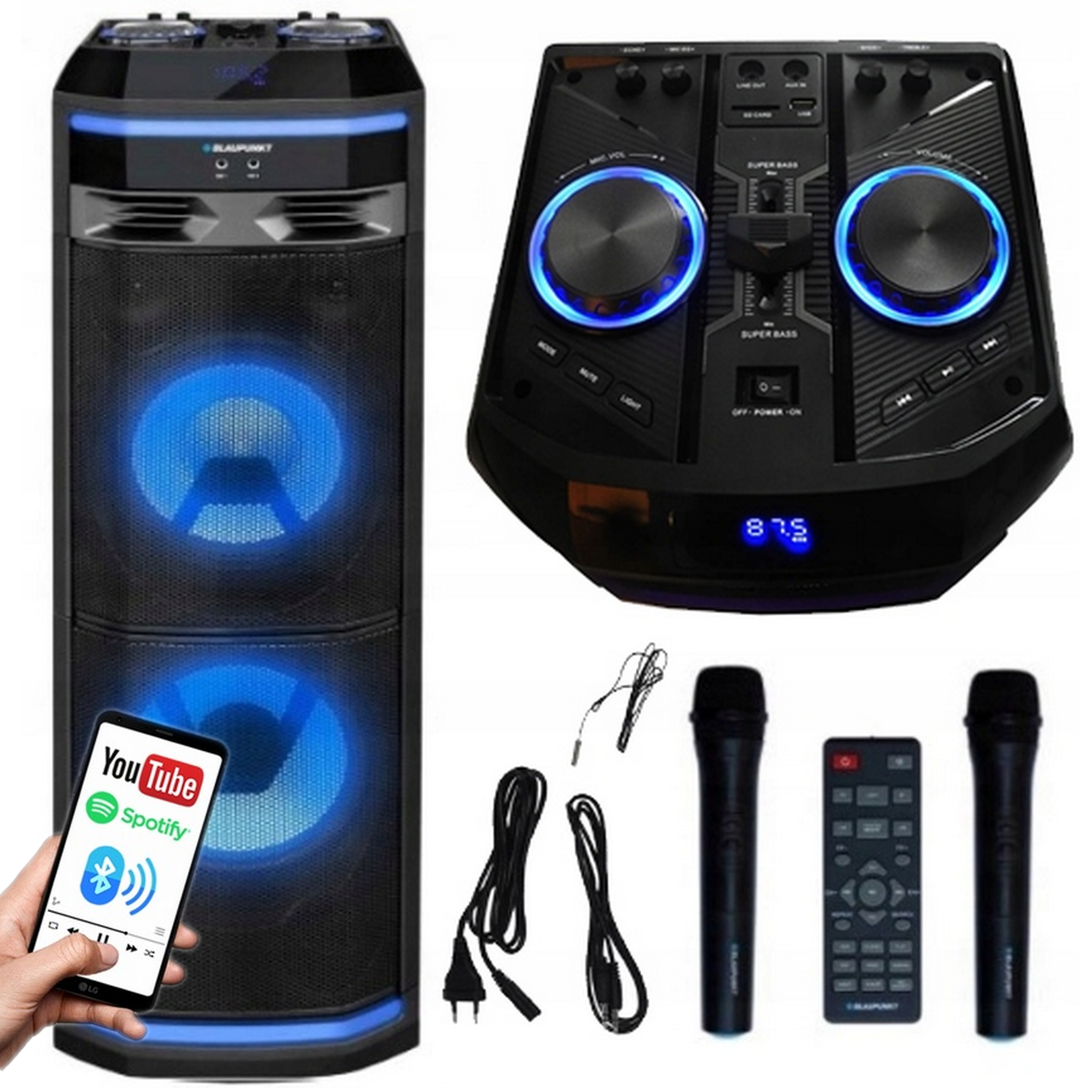 Kolumna Aktywna Blaupunkt PS11DB Karaoke Bluetooth Fm Usb 2x Mikrofon Pilot