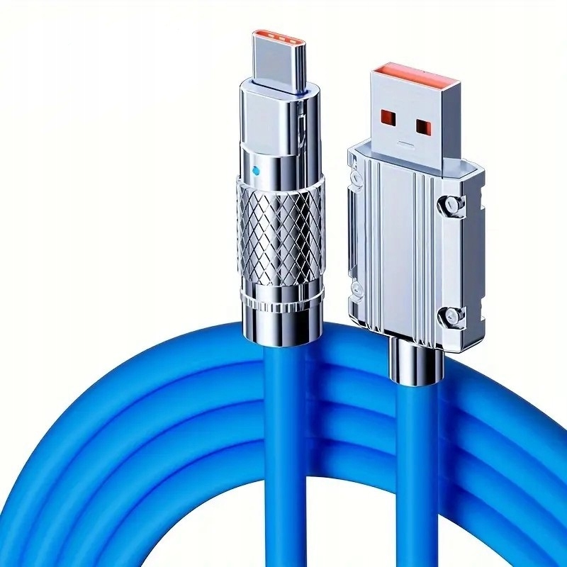 Kabel QOOVI USB / Typ-C szybkiego ładowania 6A 120W 1,2 m - niebieski dioda