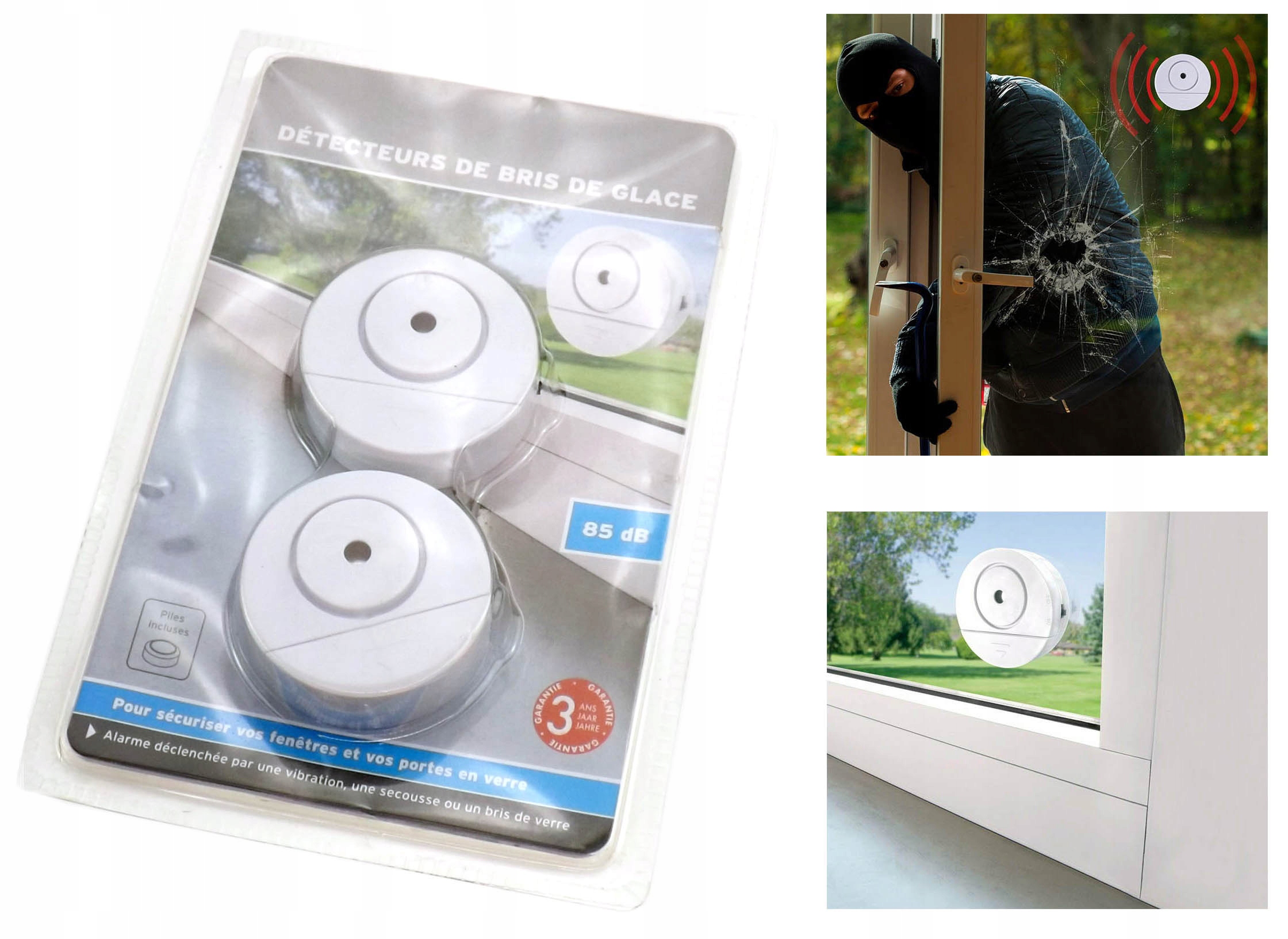 PODWÓJNY DETEKTOR Bezprzewodowy SKUTECZNY CZUJNIK ALARM zbicia szyby 85dB