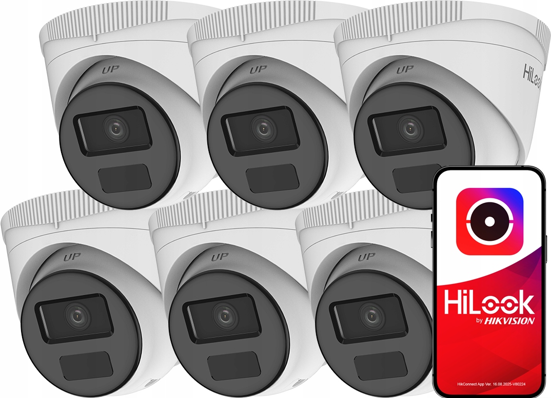 Sada 6 Ip kamier Full Hd 1080p PoE IR20m IPCAM-T2-P HiLook od spoločnosti Hikvision