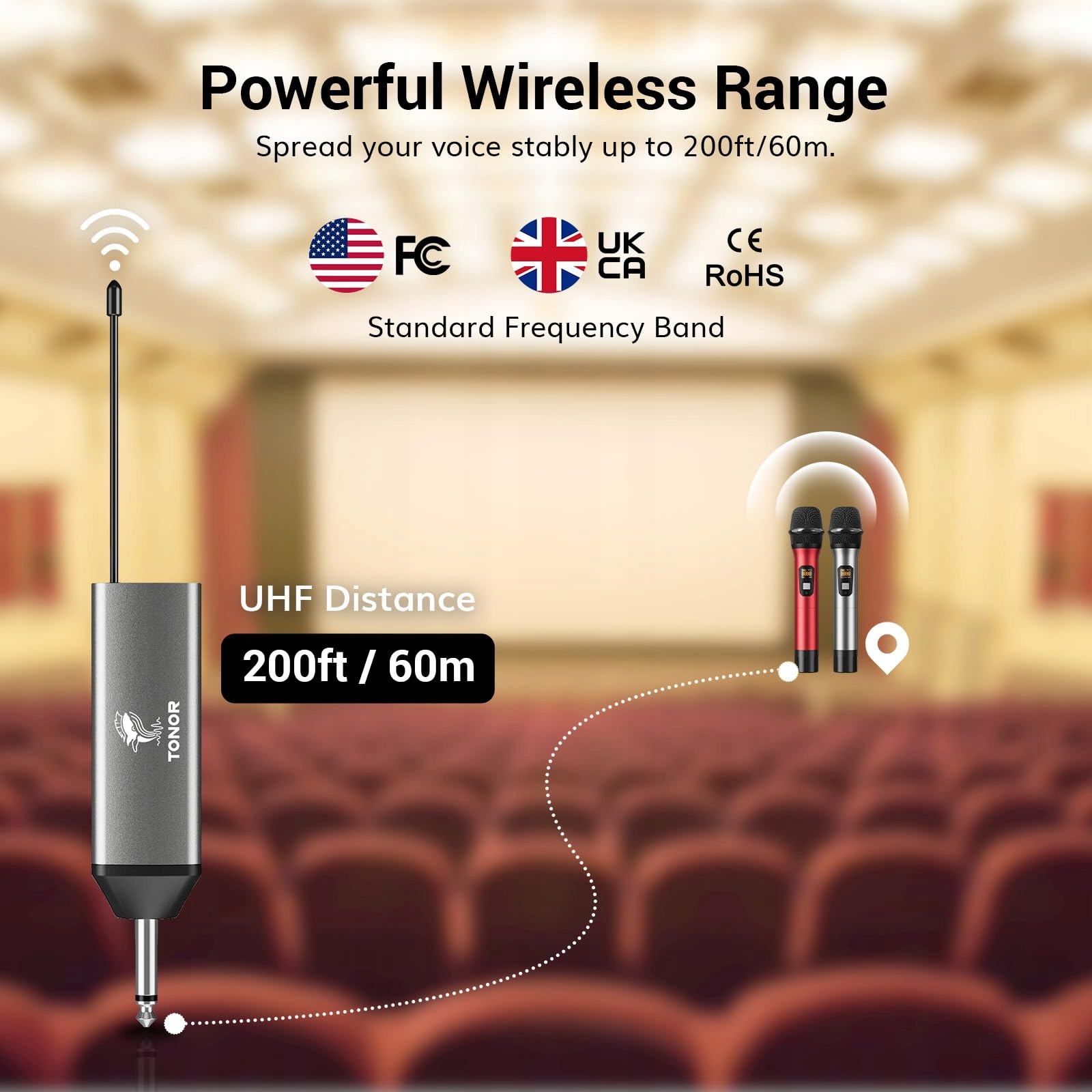 TONOR Mikrofon Bezprzewodowy UHF Dual Metaliczny System Karaoke DJ Kościół — miniatura 3