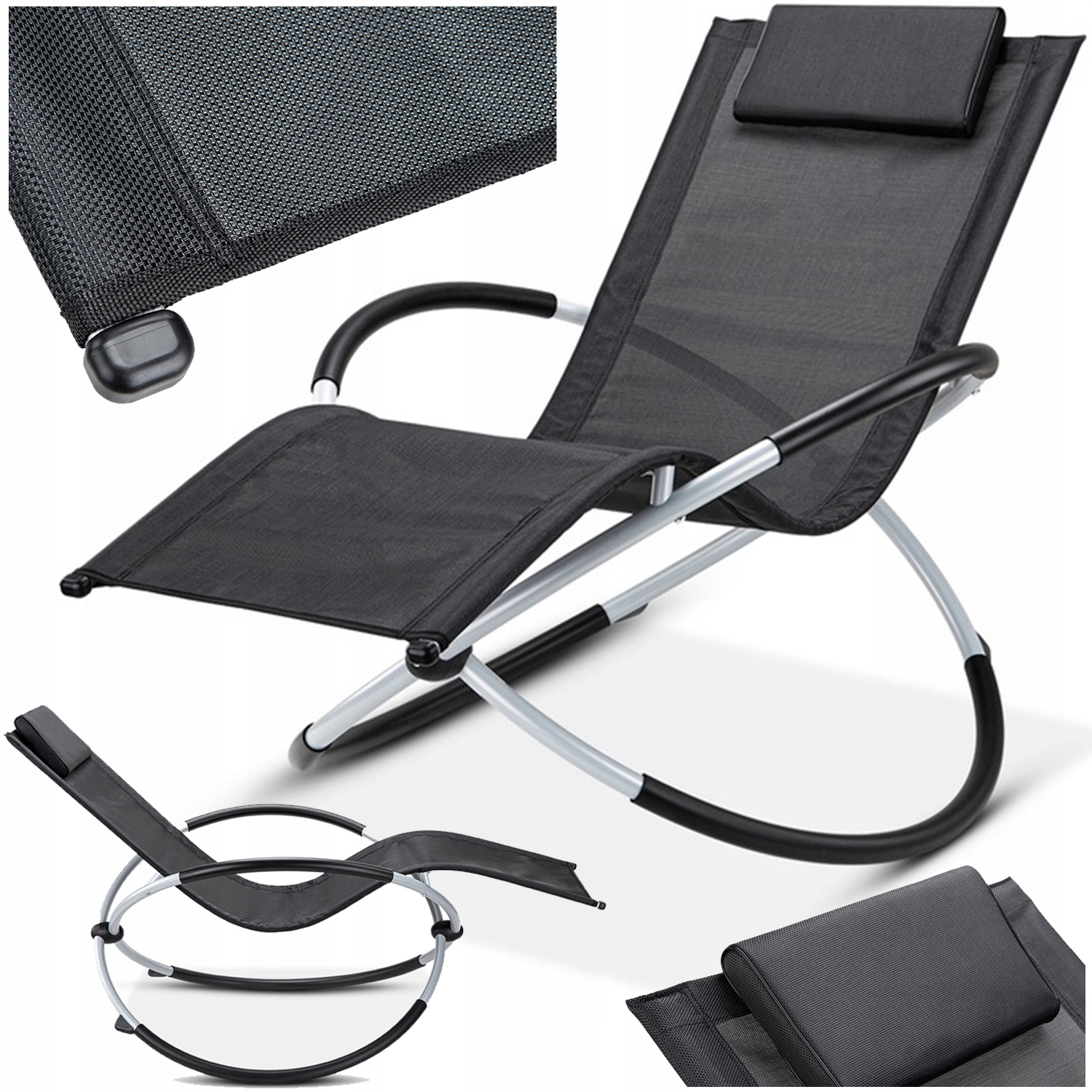 Ležadlo Galaxy 3v1, skladacie, pohodlné kreslo na balkón, čierne