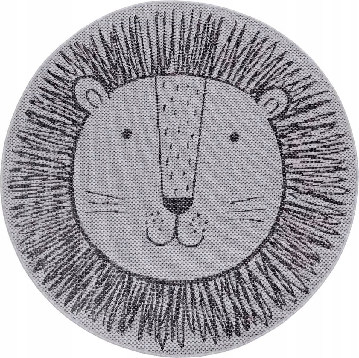 Koberec kulatý 120 cm, plochý, šedý vzor lva