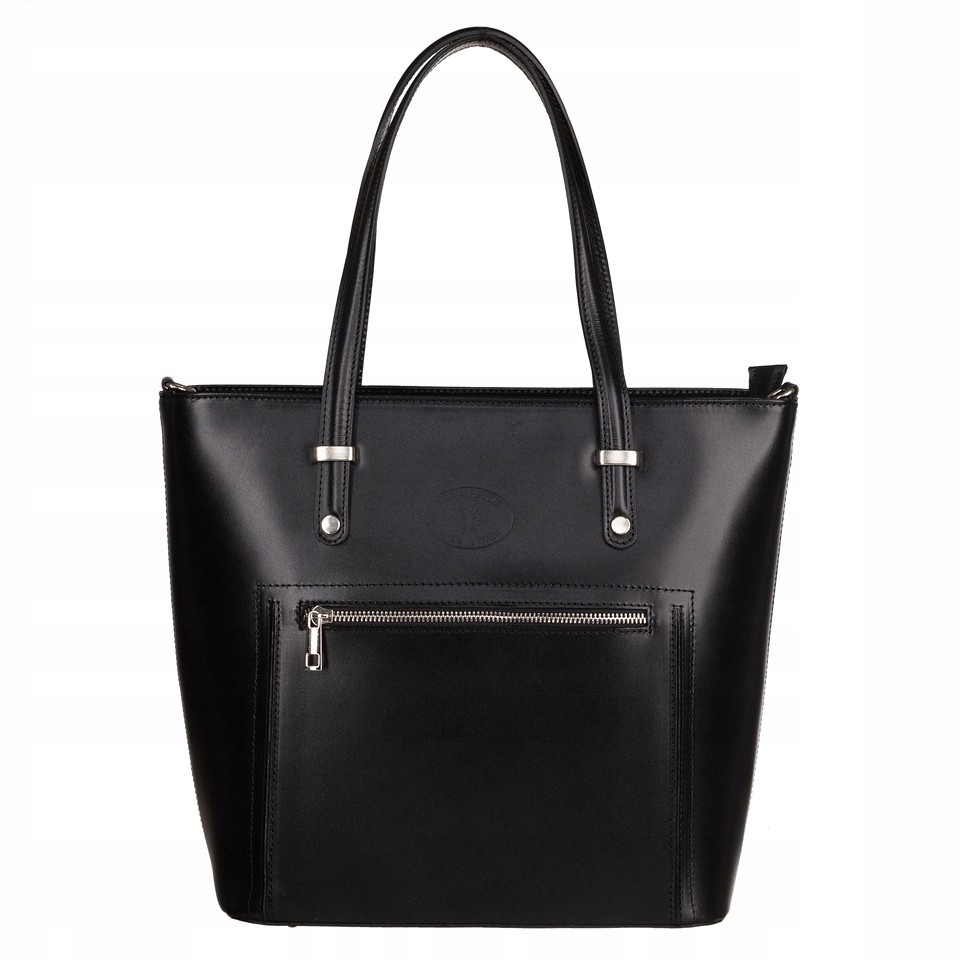 Czarna Torebka Skórzana Włoska Klasyczna Torebka Skóra Naturalna Vera Pelle