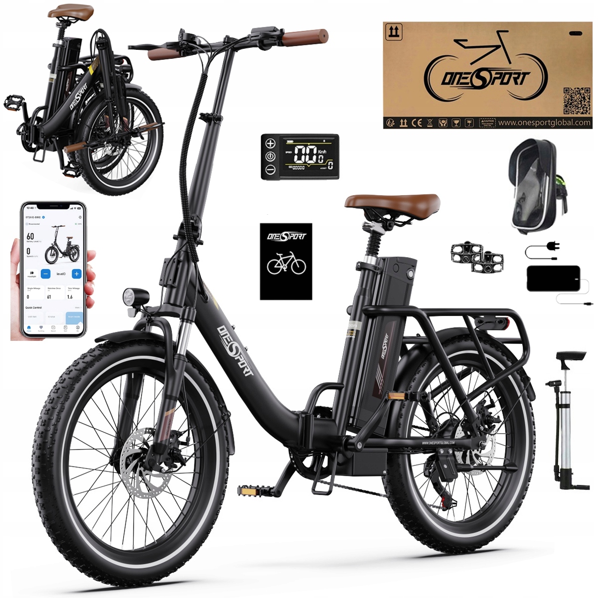 2026 Nowy Składany Rower elektryczny Onesport OT16-2 250W 48V17Ah120km 20"