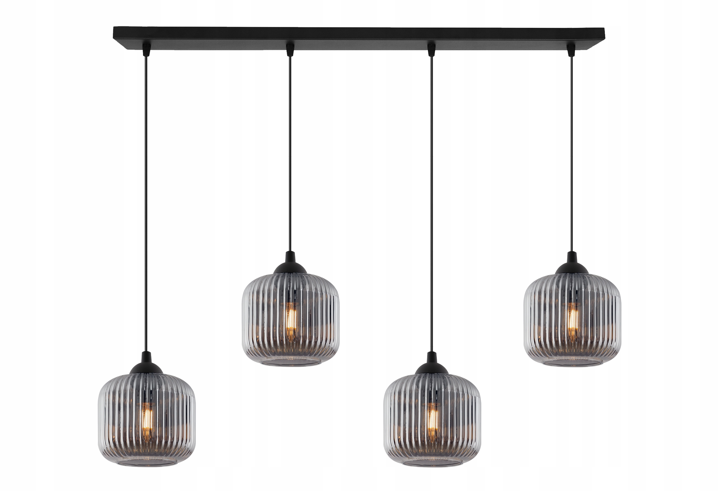 Závěsná Stropní Lampa Lustr Černá, Skleněné Ryhované Stínítko Glamour E27