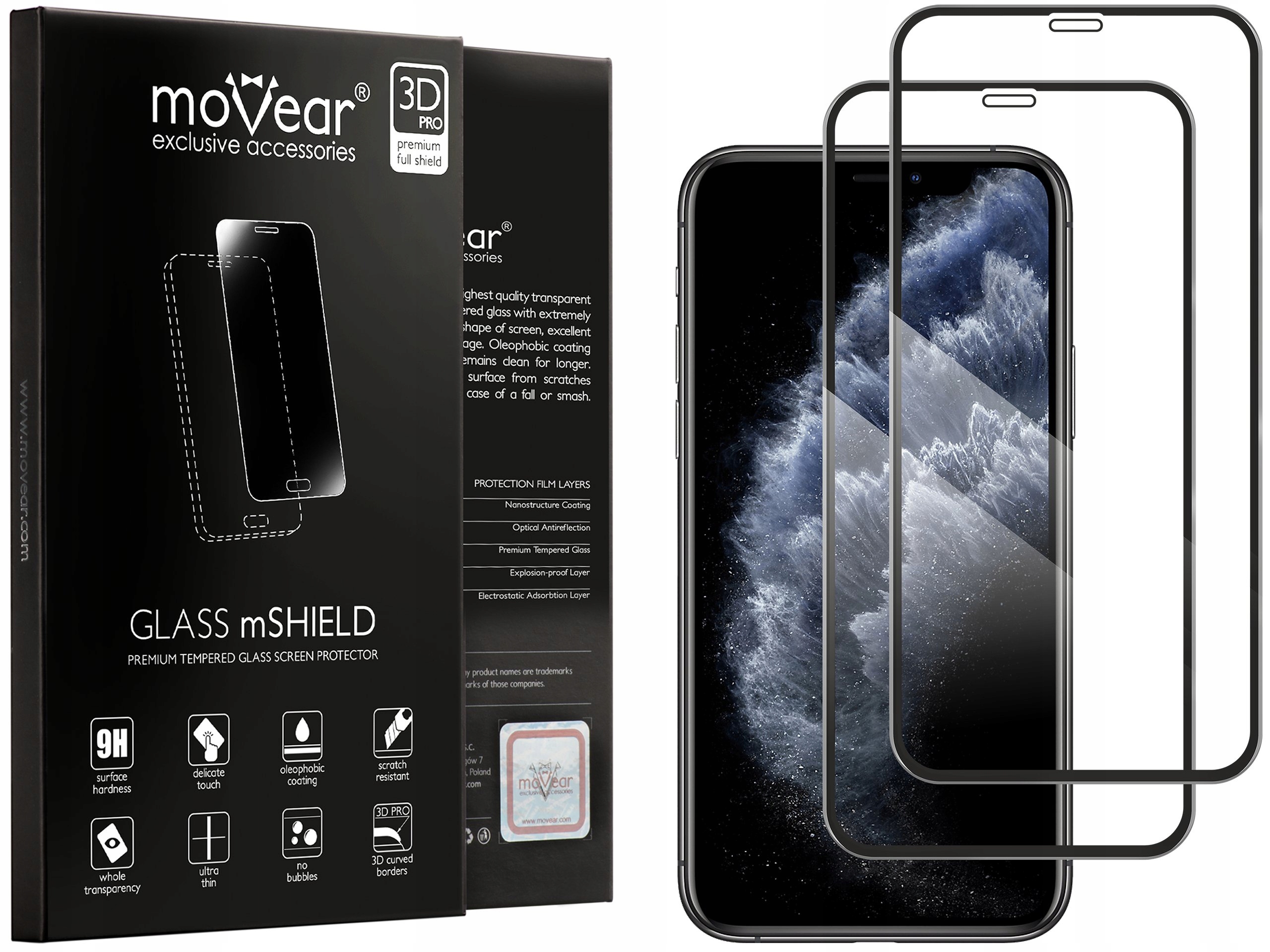 Szkło hartowane 3D do iPhone 11 Pro Xs X na cały ekran Movear