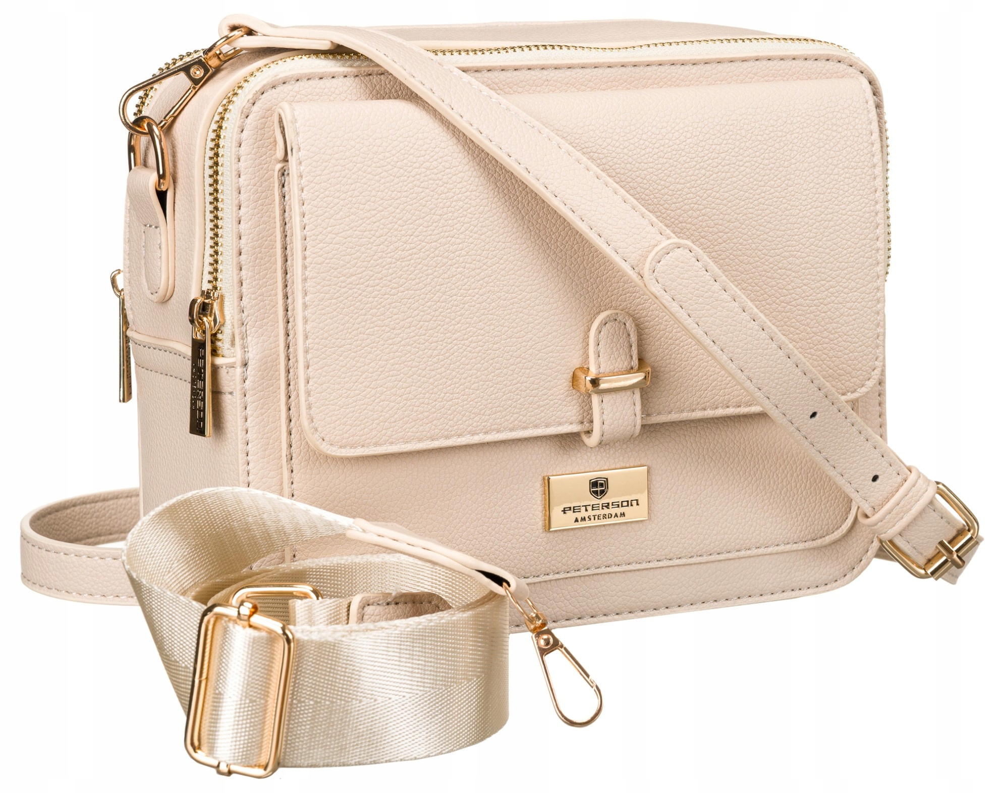 Torebka damska listonoszka Peterson ze skóry eko na ramię modna z paskiem