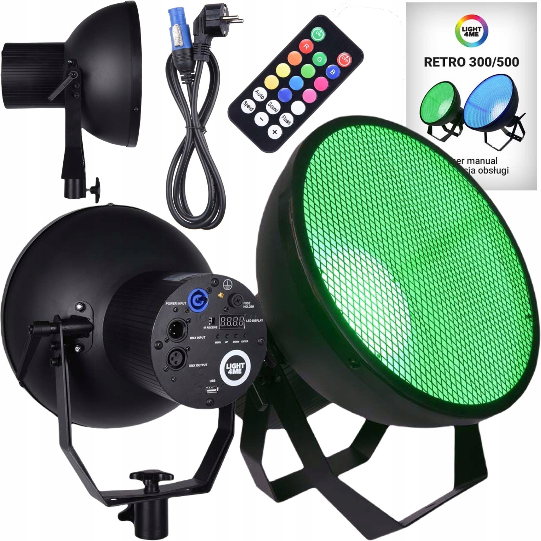 LAMPA RETRO REFLEKTOR SCENICZNY RGBA PILOT IR PAR LED ŚWIATŁO TEATRALNE 40W