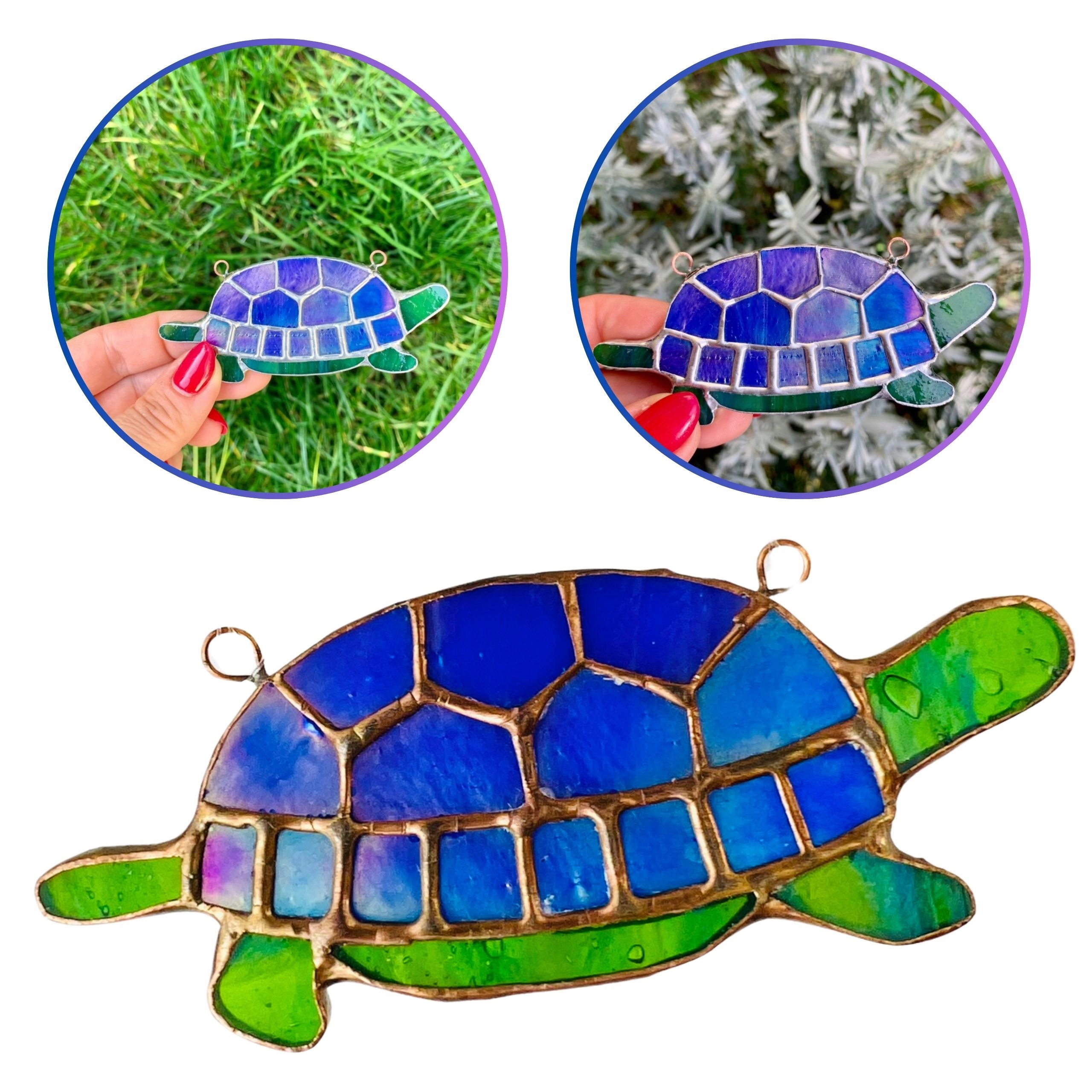 Vitráž Želva feng shui ručně vyrobená Symbol bohatství dárek do peněženky