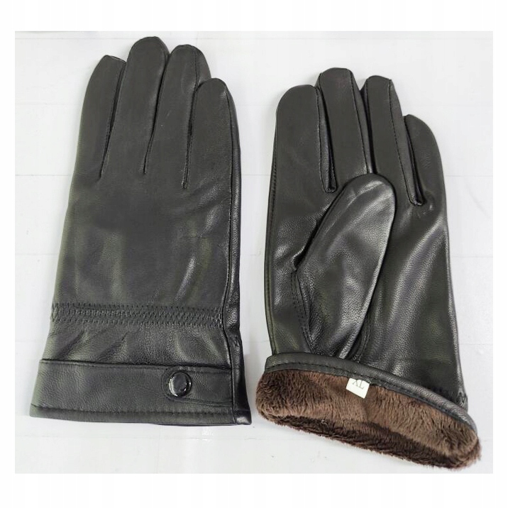 SKÓRZANE RĘKAWICZKI CIEPŁY ZIMA WNĘTRZE POLAROWE Kolor czarny