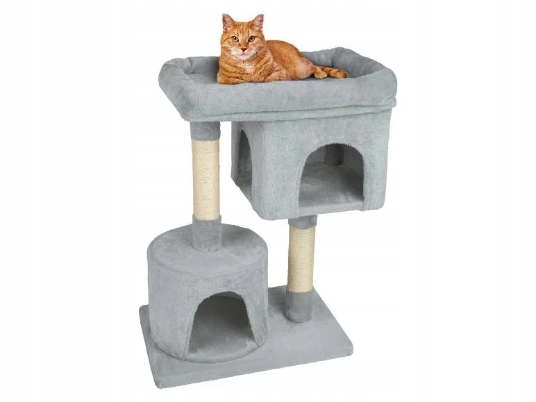 Škrabadlo pro kočky se 2 domečky Zoofari, max. 6 kg, šedé, 2 úrovně