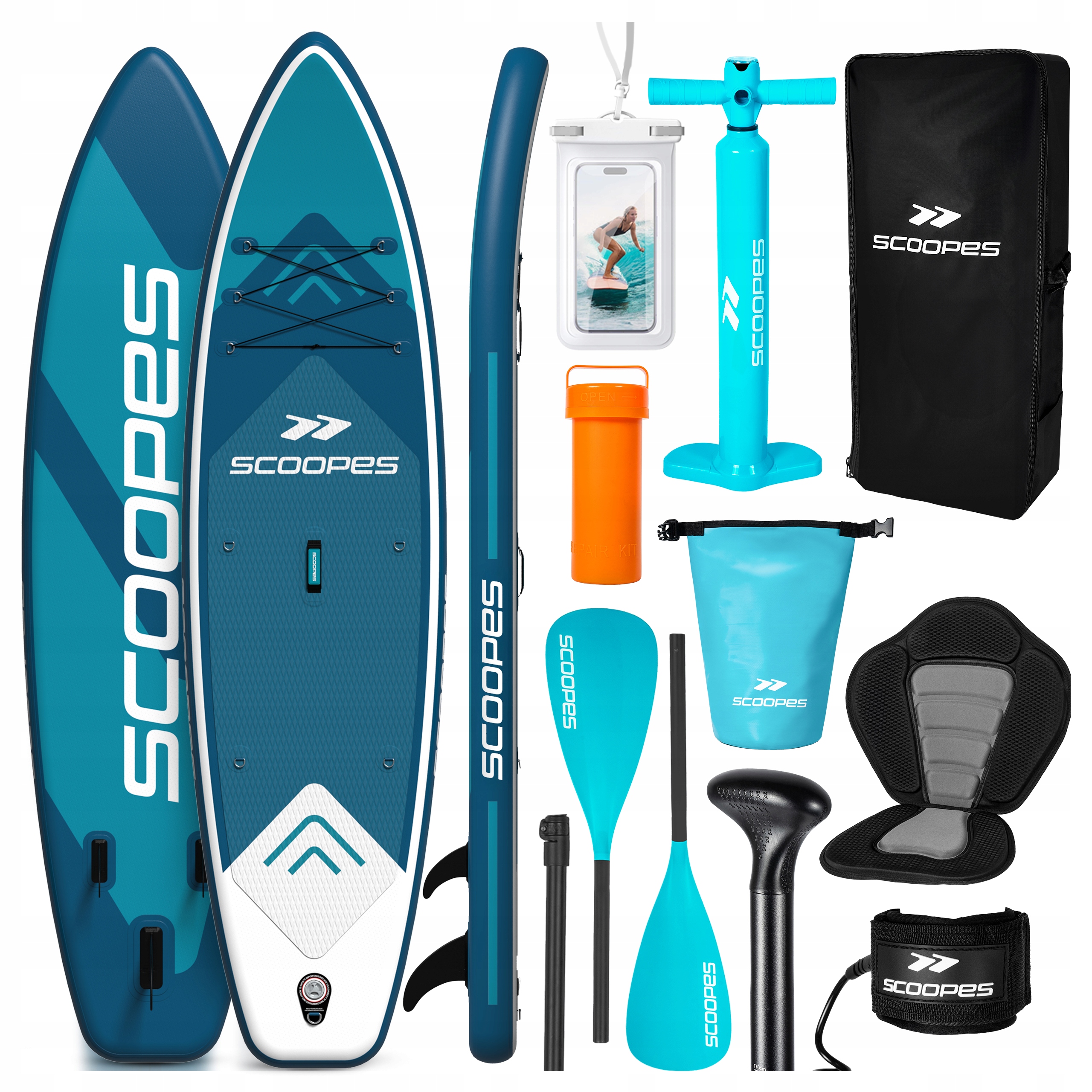 Deska Sup Do Pływania Pompowana Z Siedziskiem Zestaw Wiosło Pompka 320 CM